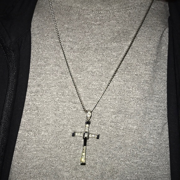Brand new, Titanium Cross w/diamond accent chain - Picture 2 of 5